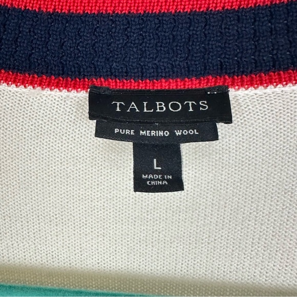 Talbots 100% Pure Merino Wool Preppy Embroidered Classic Long Ivory Cardigan L - Picture 2 of 10